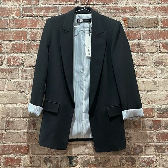 NEW Zara Printed Cuff Blazer in Black Size XS - Picture 5 of 10